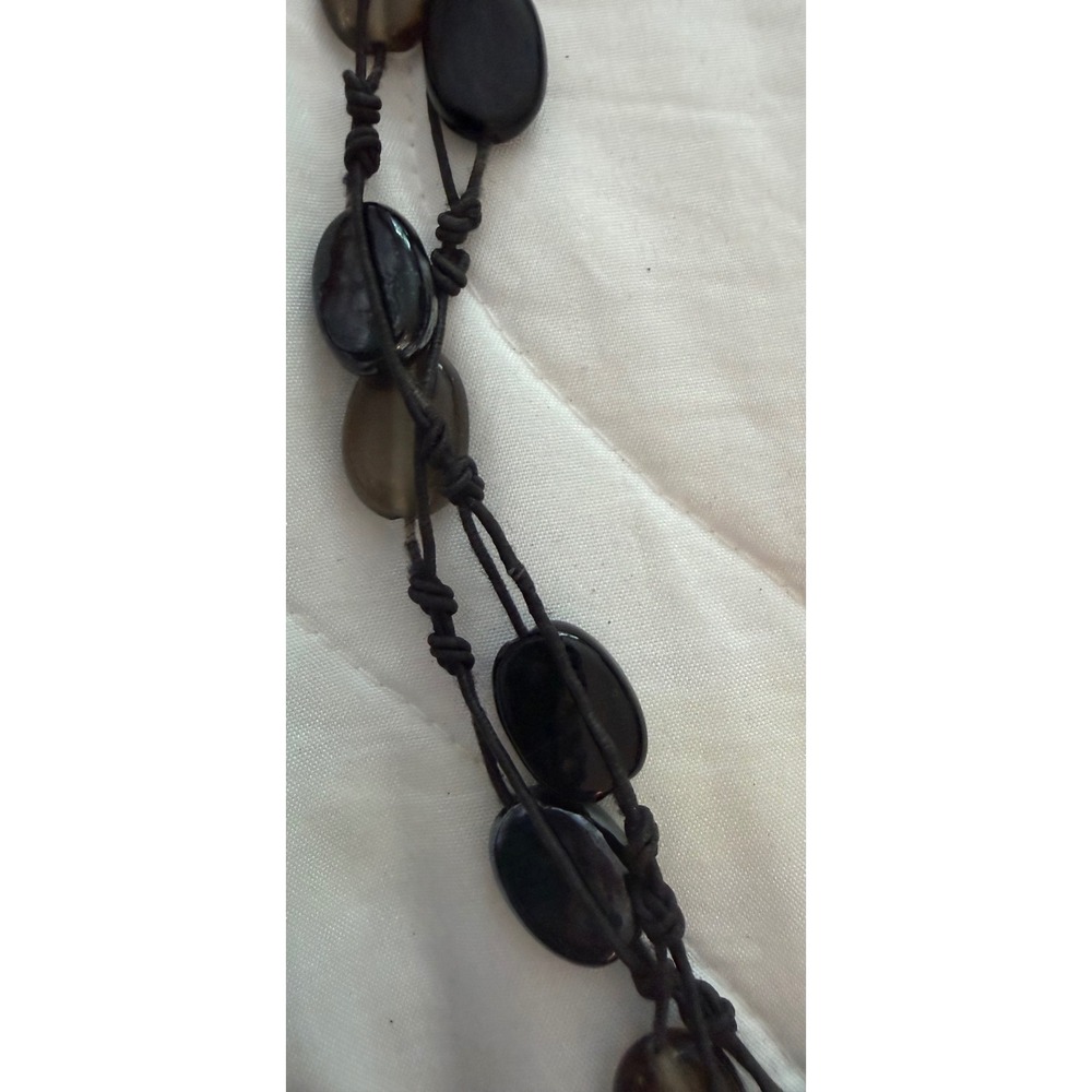 Boho Knotted Long Strand Necklace Black Smoky Brown Oval Stone Beaded Layering - Picture 2 of 3